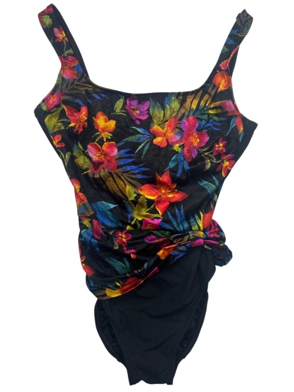 Vtg Robby Len Swimfashions One Piece Swimsuit Floral Print Sz 14 Ruched Cruise